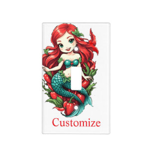 Cute Redheaded Two-tail Mermaid Thunder_Cove Light Switch Cover