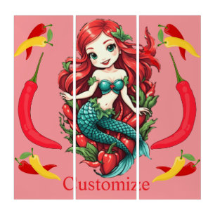 Cute Redheaded Two-tail Mermaid Thunder_Cove Triptych