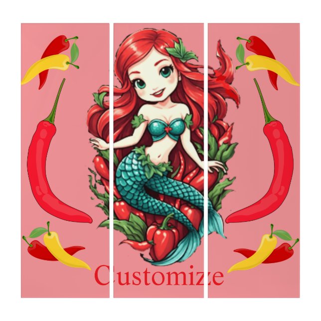 Cute Redheaded Two-tail Mermaid Thunder_Cove Triptych (Front)