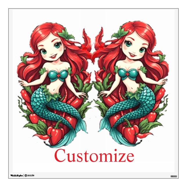 Cute Redheaded Two-tail Mermaid Thunder_Cove Wall Decal (Front)