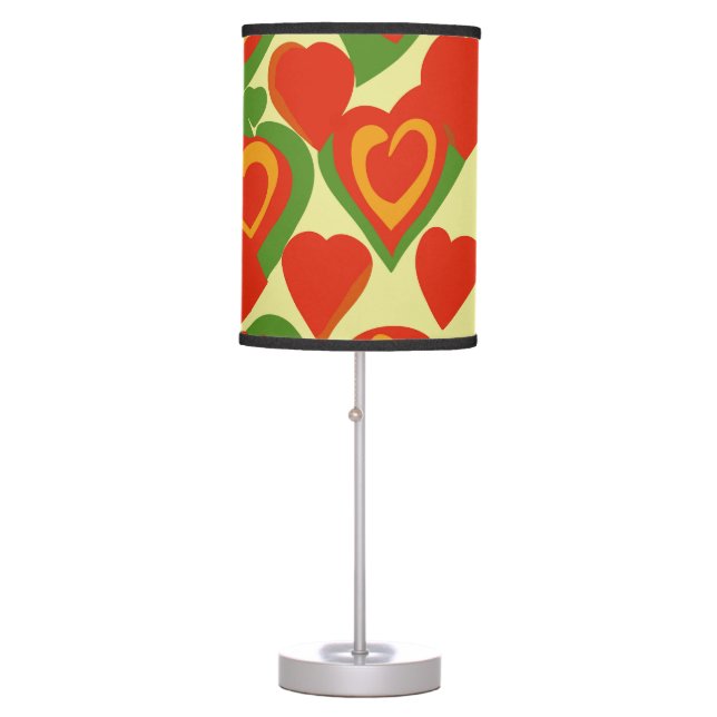 Cute Reggae Mini Hearts Red Gold Green Pattern Table Lamp (Front)