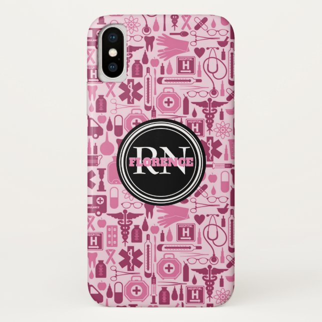 Cute Registered Nurse Pink Medical Pattern Name Case-Mate iPhone Case (Back)