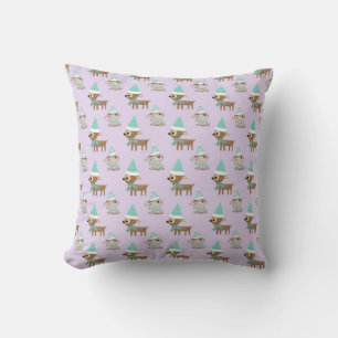 Cute Reindeer and Bunnies Holiday Art Pattern Throw Pillow