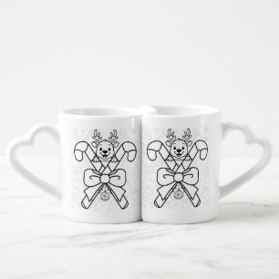 Cute Reindeer and Candy Canes Holiday Design Coffee Mug Set