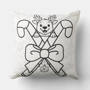 Cute Reindeer and Candy Canes Holiday Design Throw Pillow