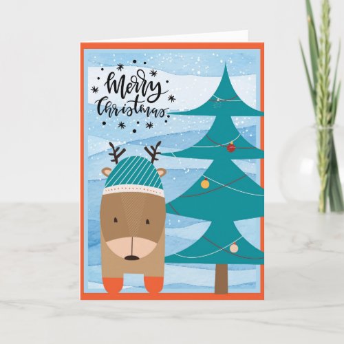 Cute Reindeer and Christmas Tree Holiday Card
