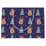 Cute Reindeer and Christmas Trees Large Gift Bag