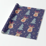 Cute Reindeer and Christmas Trees Wrapping Paper