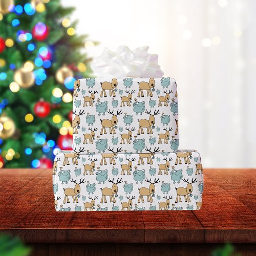 Cute Reindeer and Frog Pattern Wrapping Paper