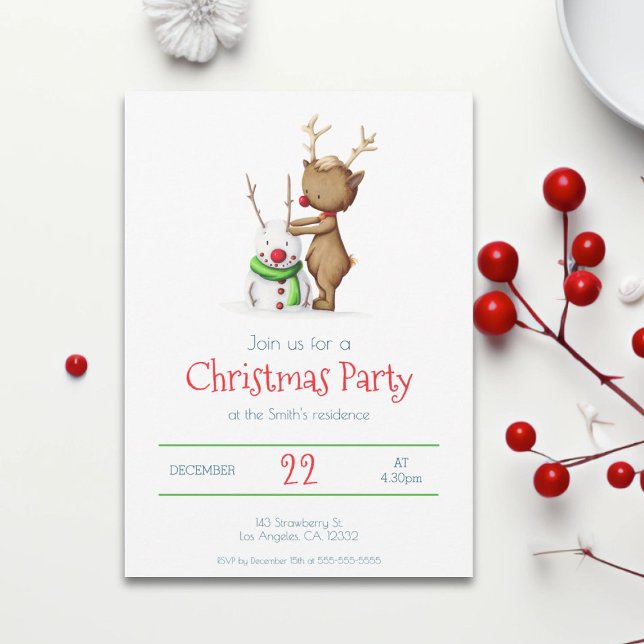 Cute Reindeer and Snowman Christmas Holiday Invitation (Creator Uploaded)