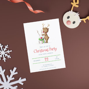 Cute Reindeer and Snowman Christmas Holiday Invitation