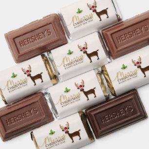 Cute Reindeer and Xmas Mistletoe Candy Wrapper Hershey's Miniatures