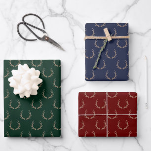 Cute reindeer antlers green maroon navy Christmas Wrapping Paper Sheets