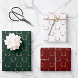 Cute reindeer antlers green maroon white Christmas Wrapping Paper Sheets