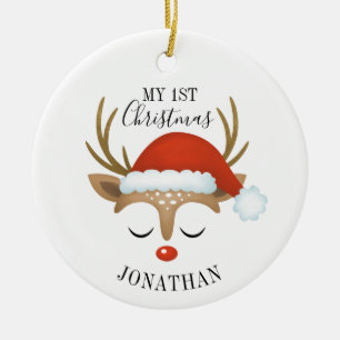 Cute Reindeer Baby 1st Christmas Photo Ceramic Ornament