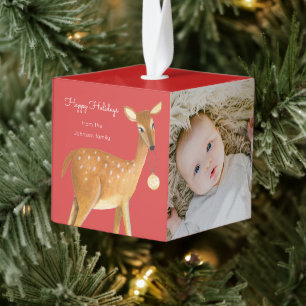 Cute reindeer baby first Christmas Cube Ornament