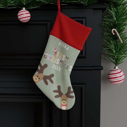 Cute Reindeer Baby Girl First Christmas Stocking