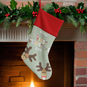 Cute Reindeer Baby Girl First Christmas Stocking