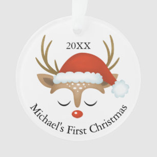 Cute Reindeer Babys First Christmas Photo Ornament