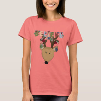 Cute Reindeer Believe Christmas Holidays T-Shirt