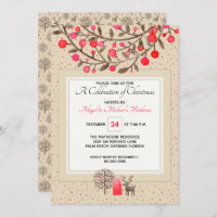 Cute #Reindeer & Berries Earth Tone / Custom Color Invitation