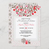 Cute Reindeer &amp; Berries Pearl Gray / Custom Color Invitation