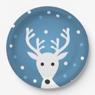 Cute reindeer blue winter Christmas Paper Plates