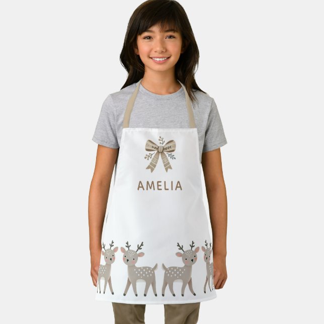 Cute Reindeer & Bow Drawing Christmas Name Apron (Insitu)