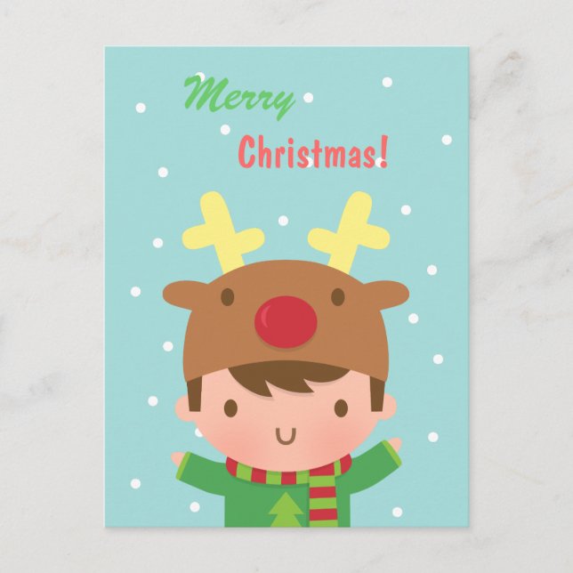 Cute Reindeer Boy Christmas For Him Holiday Postcard (Front)