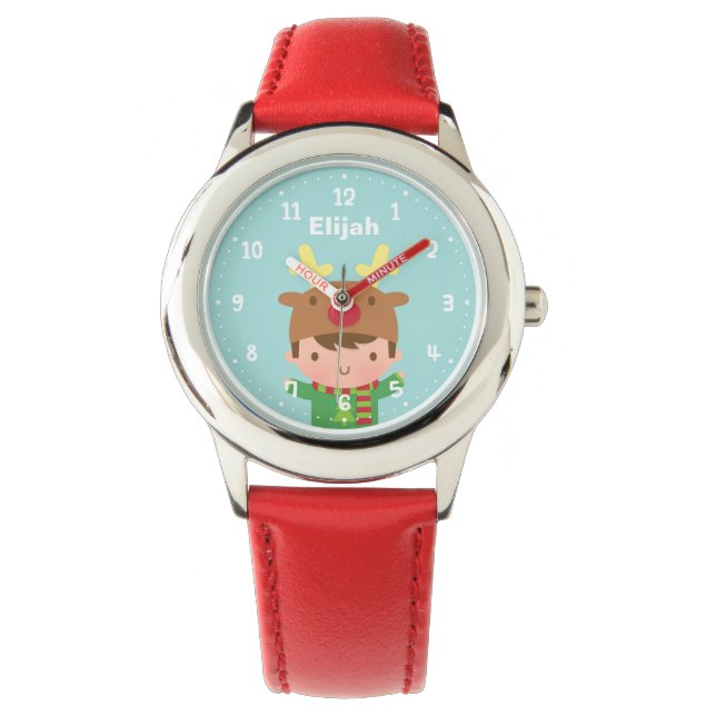 Cute Reindeer Boy Christmas For Kids Watch (Front)