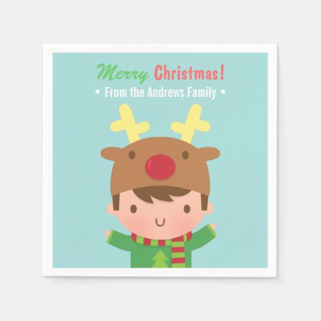 Cute Reindeer Boy Christmas Party Supplies Paper Napkins