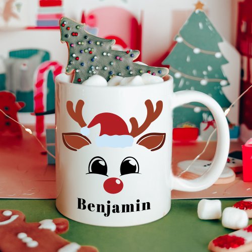 Cute Reindeer Boy Christmas Personalized Name Coffee Mug