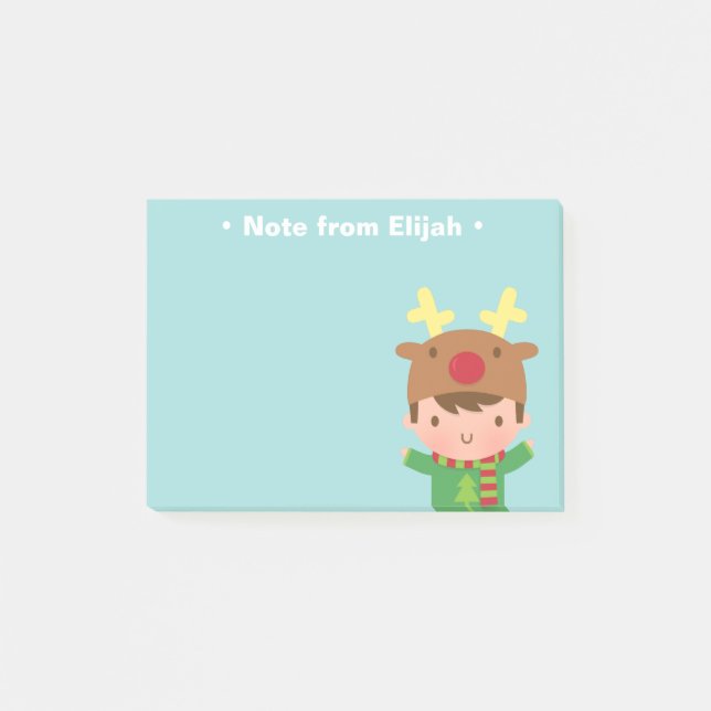 Cute Reindeer Boy Kids Christmas Fillers Post-it Notes (Front)