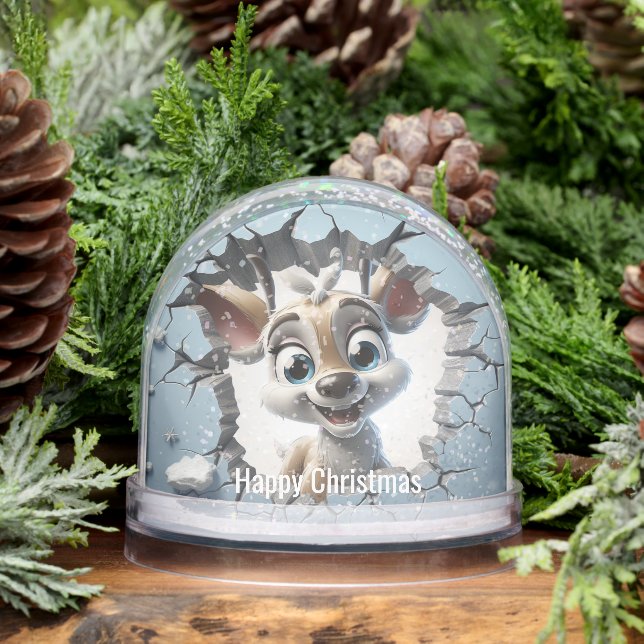 Cute Reindeer breaking through igloo wall Snow Globe (Winter)