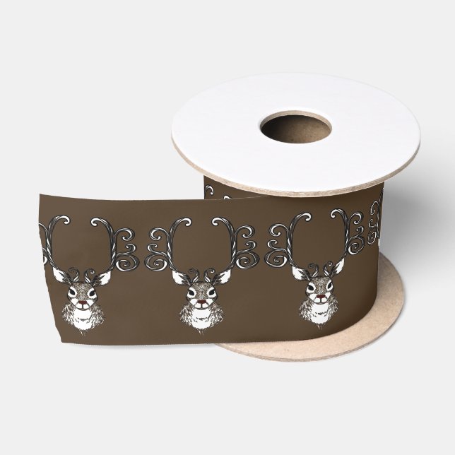 Cute Reindeer brown deer cottage ribbon (Spool)