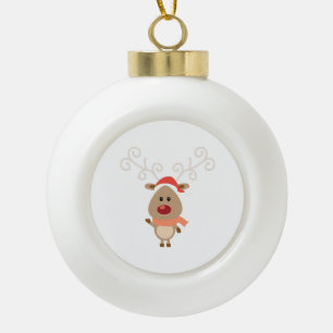 Cute reindeer cartoon ceramic ball christmas ornament