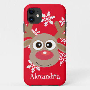 Cute Reindeer Cartoon Christmas Fun Red White iPhone 11 Case