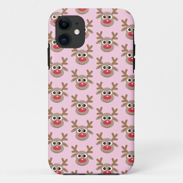 Cute Reindeer Cartoon Pattern Christmas Pink Case-Mate iPhone Case (Back)