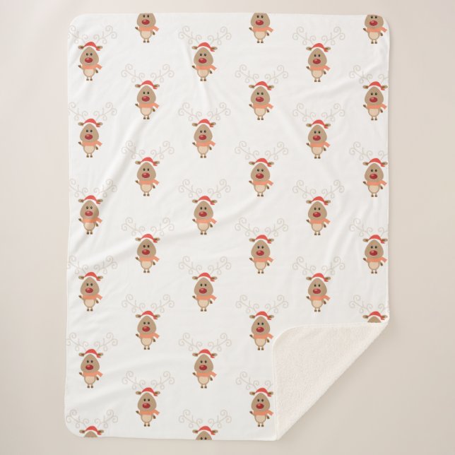 Cute reindeer cartoon sherpa blanket (Front)