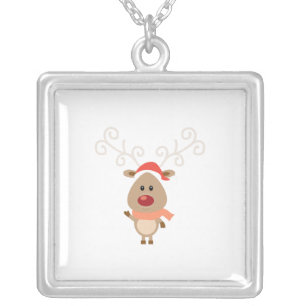 Cute reindeer cartoon silver plated necklace