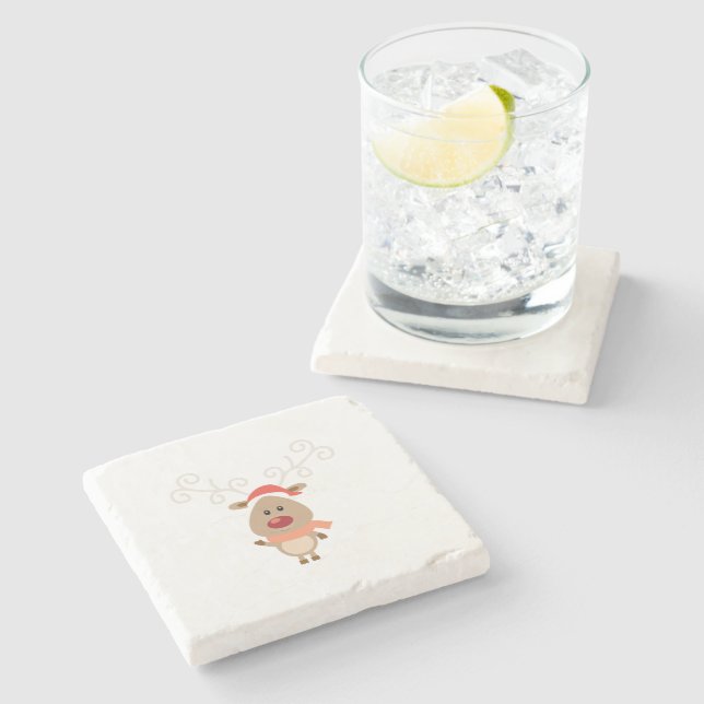 Cute reindeer cartoon stone coaster (Side)