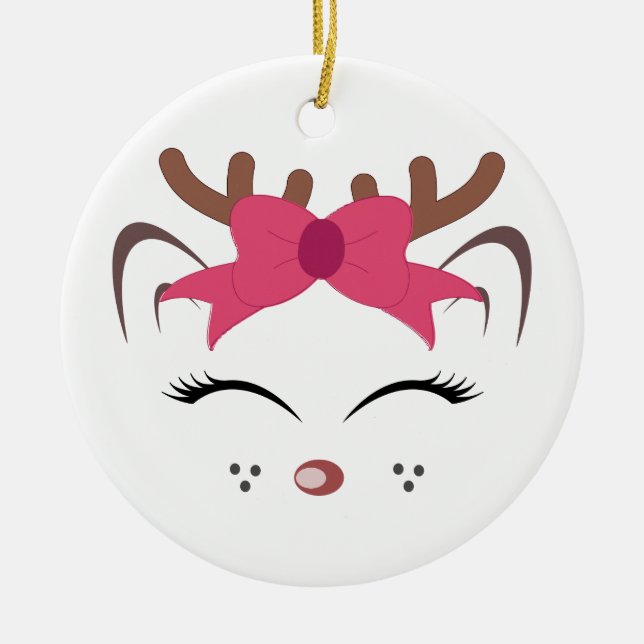 Cute Reindeer Ceramic Ornament (Front)