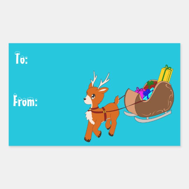 Cute Reindeer Christmas Basic To/From Gift Label (Front)