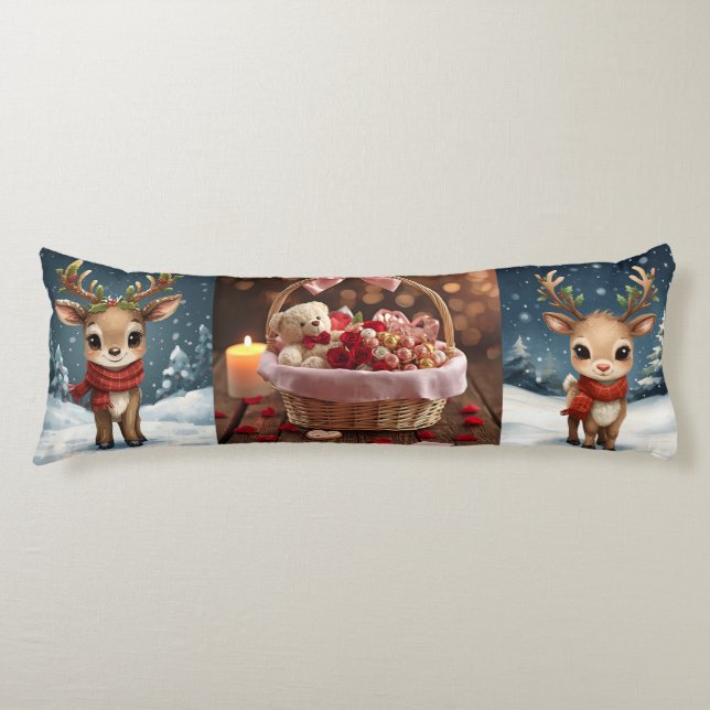 Cute reindeer christmas bedding for kids winter  body pillow (Front)