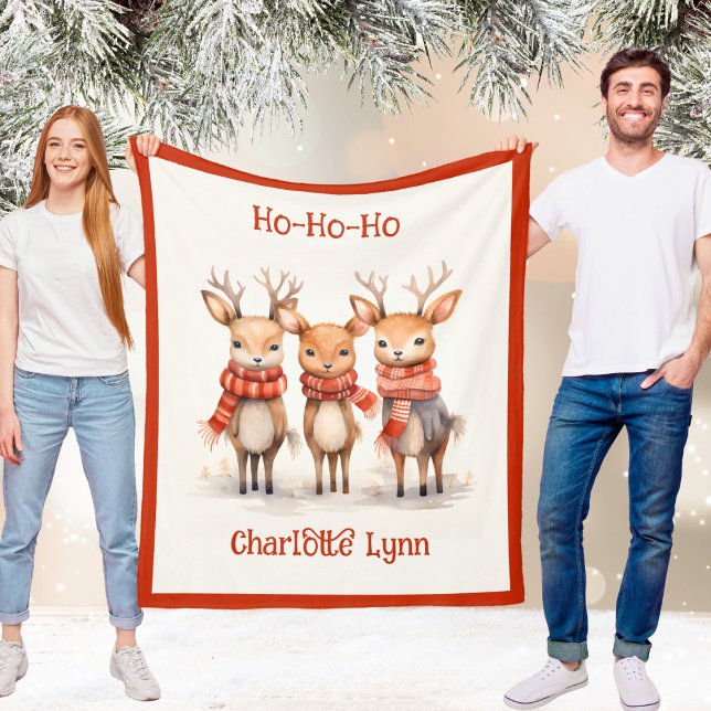 Cute Reindeer Christmas Blanket for Kids With Name (Cute Reindeer Christmas Blanket for Kids With Name)