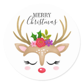 Cute Reindeer Christmas  Classic Round Sticker