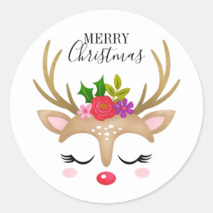 Cute Reindeer Christmas Classic Round Sticker
