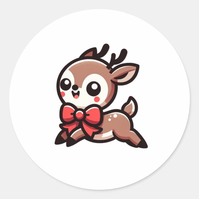 Cute Reindeer Christmas Classic Round Sticker (Front)