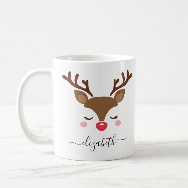 Cute Reindeer Christmas Coffee Mug (Left)