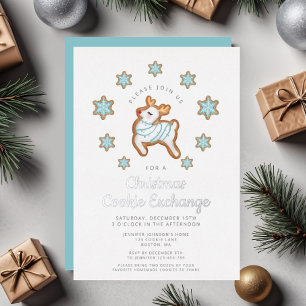 Cute Reindeer Christmas Cookie Exchange Foil Invitation